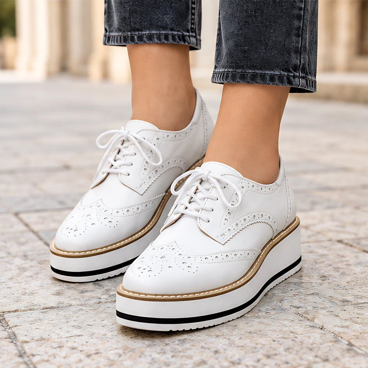 Marianna Women's Chunky Leather Brogue Platform Shoes - White - wapfoot - Eric Muller - Image 3