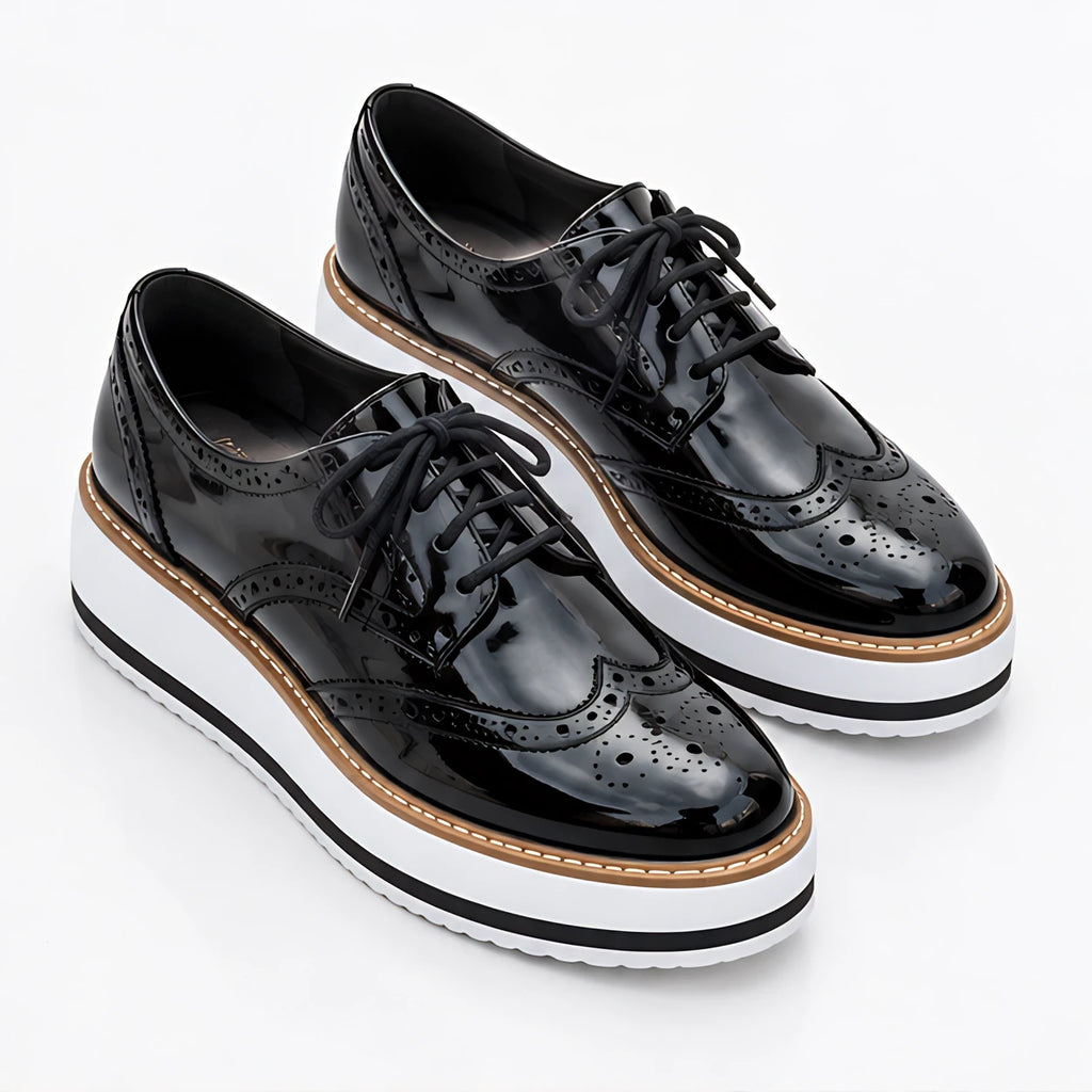 Marianna Women's Chunky Leather Brogue Platform Shoes - Black - wap - Eric Muller - Image 2
