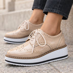 Marianna Women's Chunky Leather Brogue Platform Shoes - Beige - Flats - Eric Muller - Image 4
