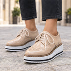 Marianna Women's Chunky Leather Brogue Platform Shoes - Beige - wapfoot - Eric Muller - Image 3