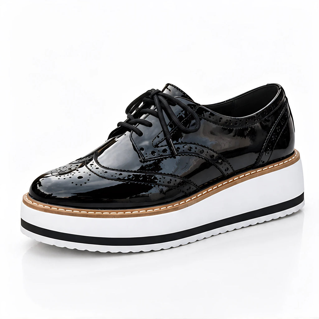 Marianna Women's Chunky Leather Brogue Platform Shoes - Black - Footwear > Flats > Brogue Platform Shoes - Eric Muller - Image 1