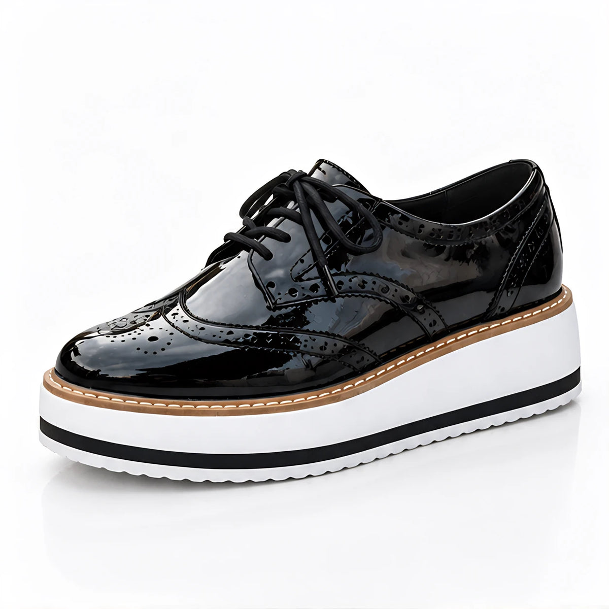 Marianna Women's Chunky Leather Brogue Platform Shoes - Black - Footwear > Flats > Brogue Platform Shoes - Eric Muller - Image 1