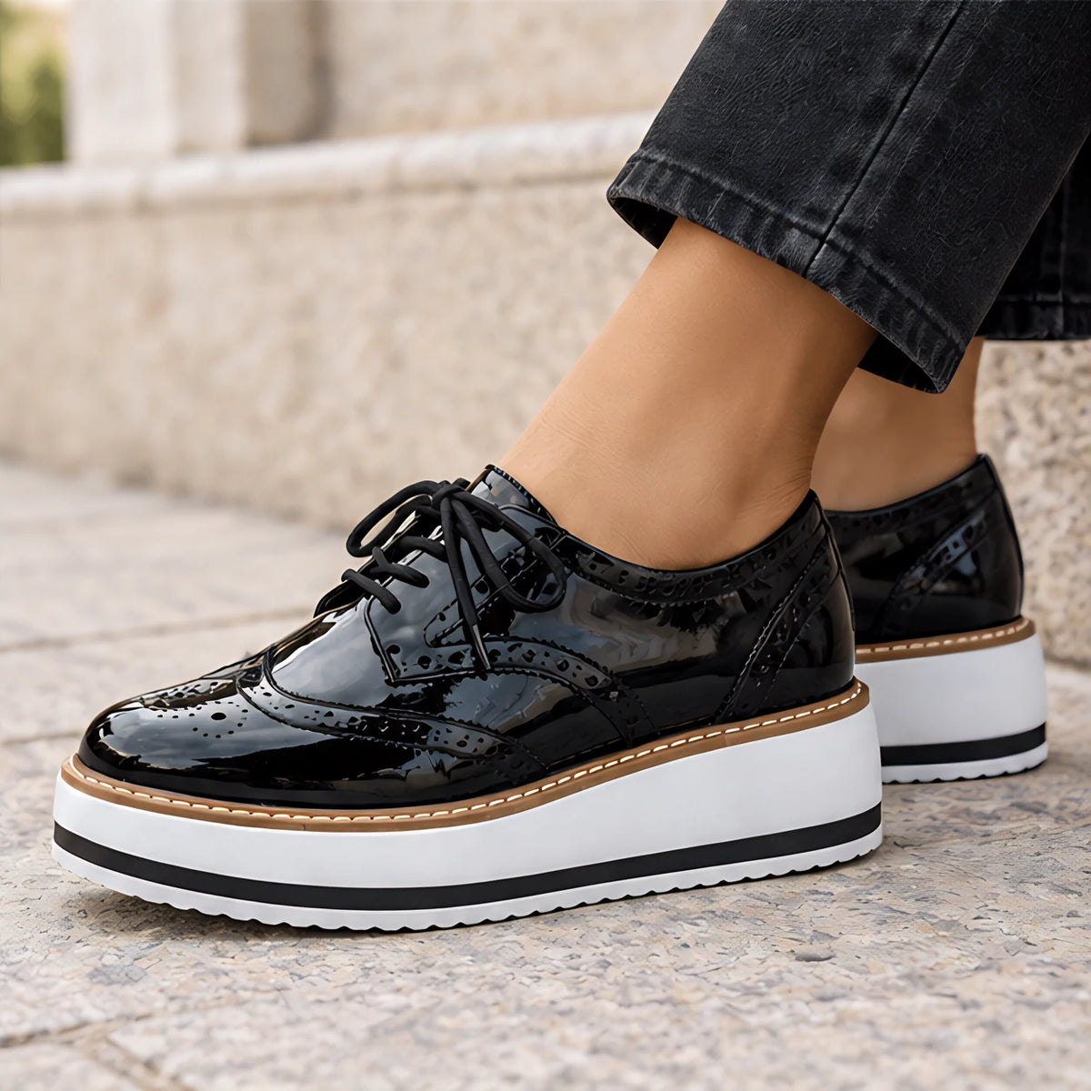 Marianna Women's Chunky Leather Brogue Platform Shoes - Black - Flats - Eric Muller - Image 4