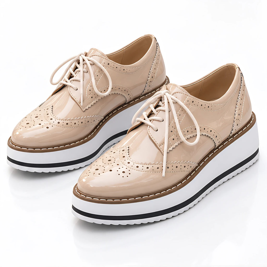 Marianna Women's Chunky Leather Brogue Platform Shoes - Beige - wap - Eric Muller - Image 2