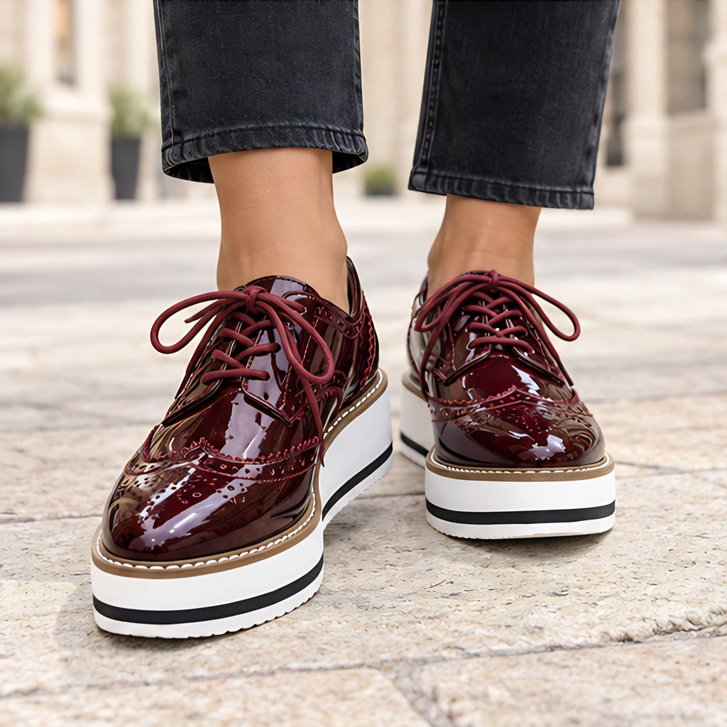 Marianna Women's Chunky Leather Brogue Platform Shoes - Wine Red - wapfoot - Eric Muller - Image 3