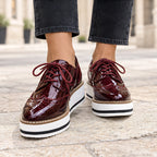 Marianna Women's Chunky Leather Brogue Platform Shoes - Wine Red - wapfoot - Eric Muller - Image 3