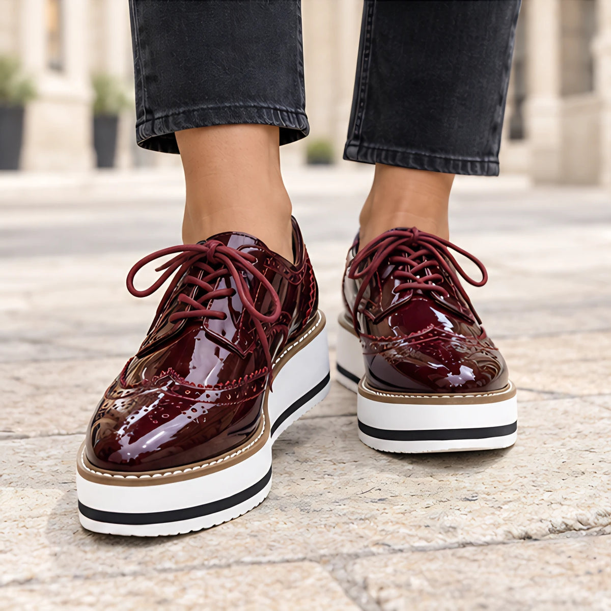 Marianna Women's Chunky Leather Brogue Platform Shoes - Wine Red - wapfoot - Eric Muller - Image 3