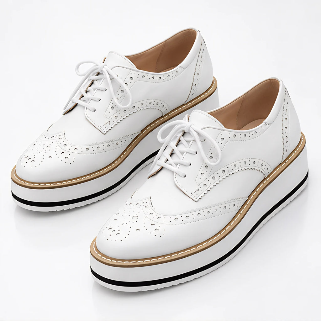 Marianna Women's Chunky Leather Brogue Platform Shoes - White - wap - Eric Muller - Image 2