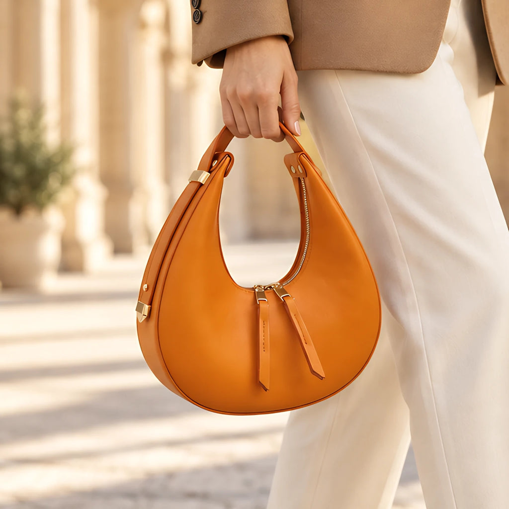 Marietta Women's Crescent Zip-Top Handbag - Orange - Accessories - Eric Muller - Image 2