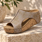 Marzia Women's Studded Wedge Sandals - Khaki - Women's Footwear > Sandals > Wedge Sandals - Eric Muller - Image 1