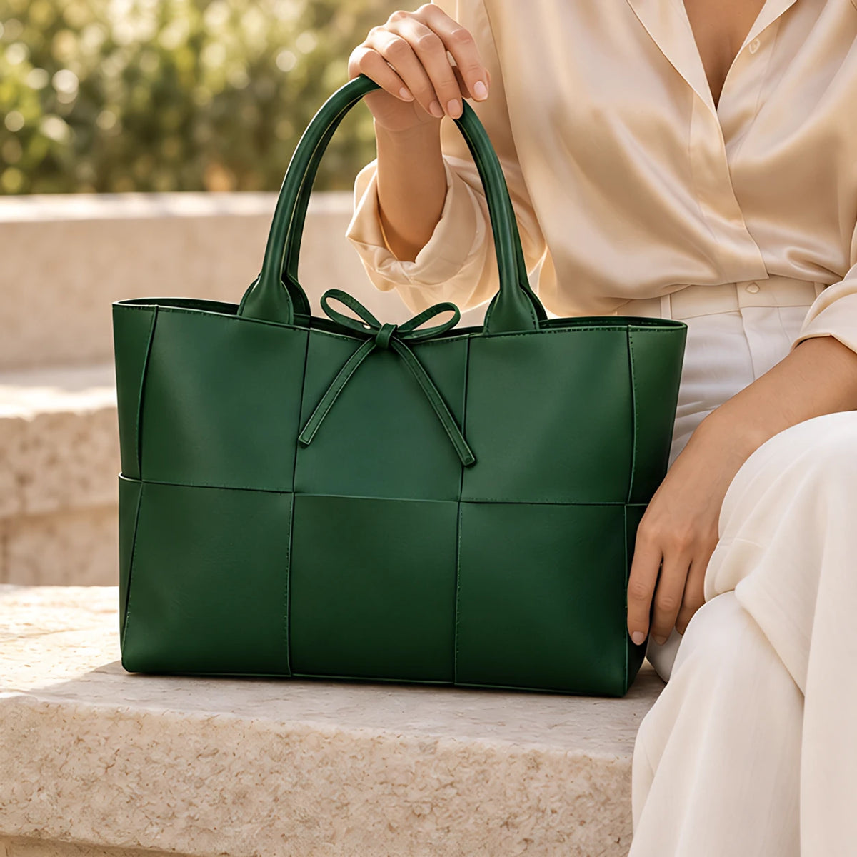 Melusine Women's Woven Bow-Tie Tote Bag - Green - Bag Accessories | Woman - Eric Muller - Image 3