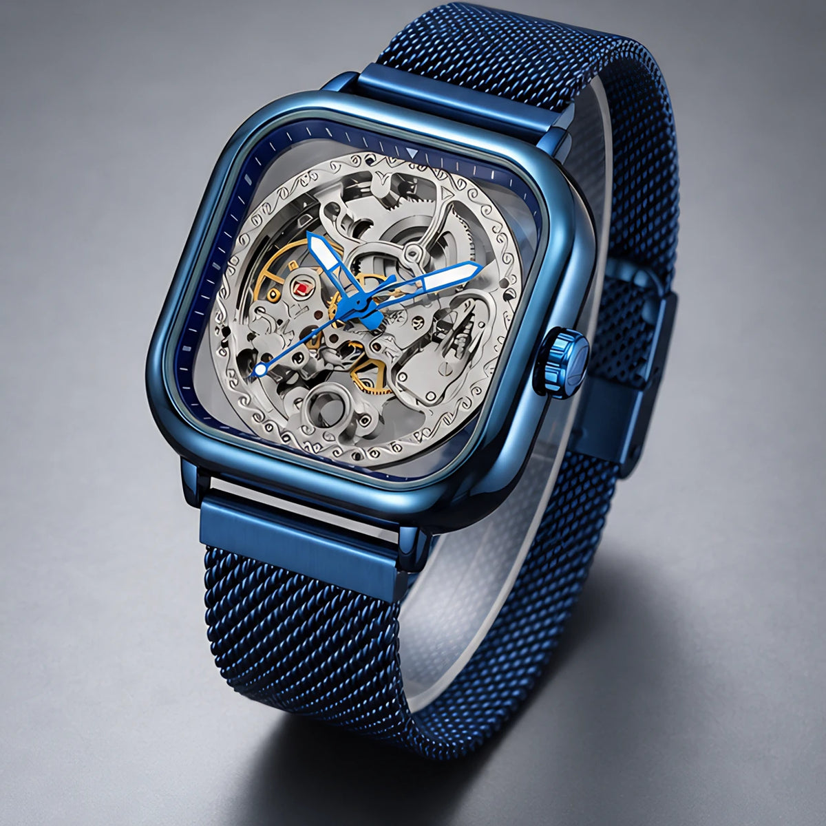 Meridian Men's Square Skeleton Watch with World Time - Blue - Accessories > Watches > Skeleton Watches - Eric Muller - Image 2