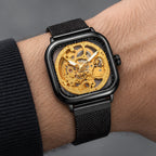 Meridian Men's Square Skeleton Watch with World Time - Black Gold - Accessories > Watches > Skeleton Watches - Eric Muller - Image 1