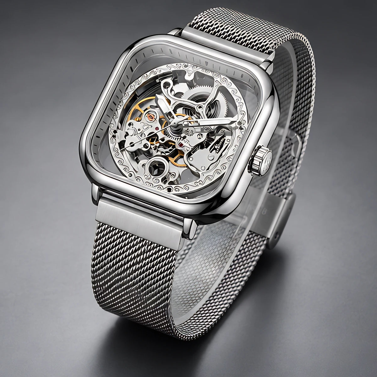 Meridian Men's Square Skeleton Watch with World Time - Silver - Accessories > Watches > Skeleton Watches - Eric Muller - Image 2