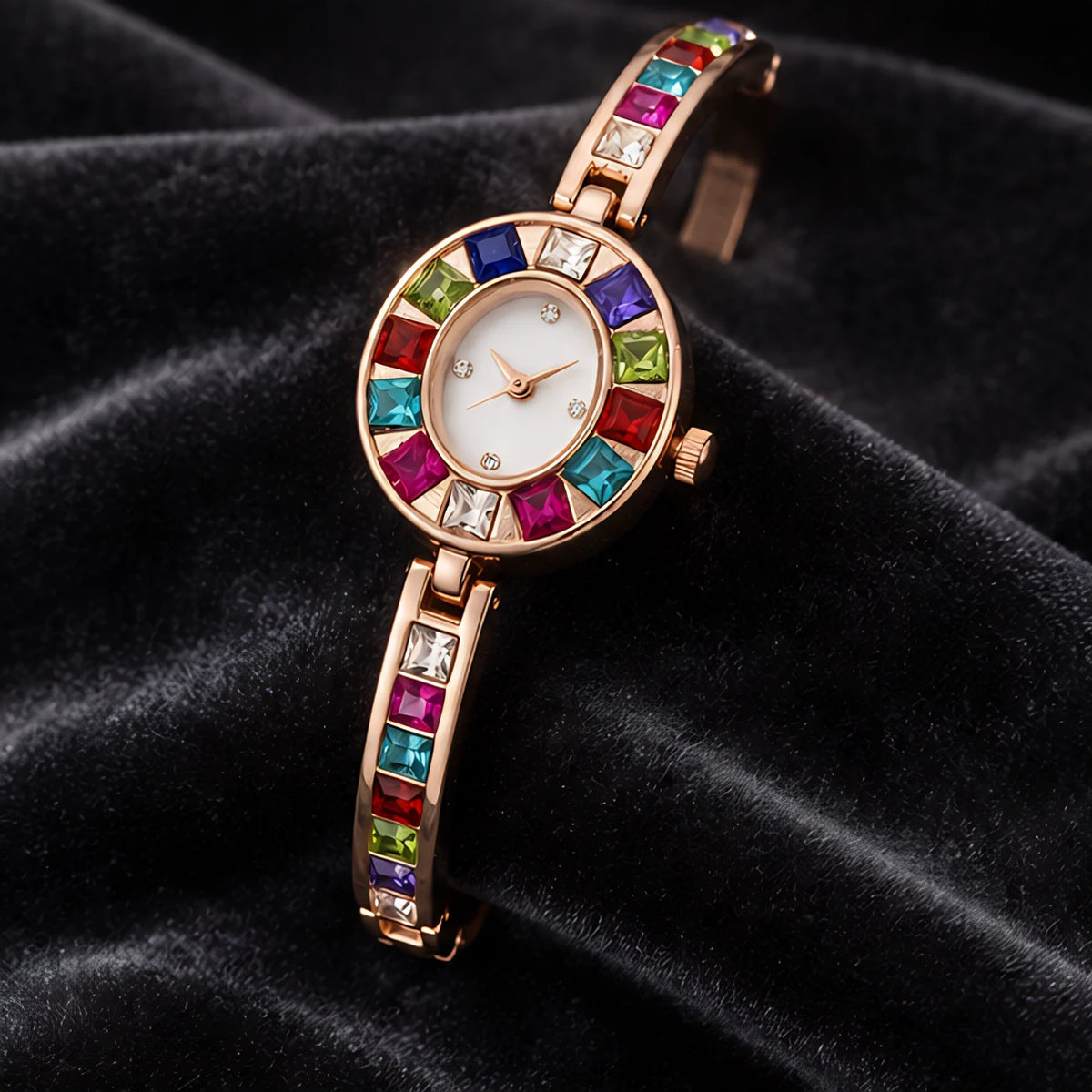 Miravelle Women's Mosaic Crystal Bangle Watch - Rose Gold - female - Eric Muller - Image 2