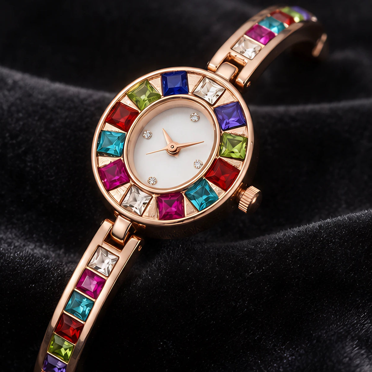 Miravelle Women's Mosaic Crystal Bangle Watch - Rose Gold - Women's Accessories > Watches > Bangle Watches - Eric Muller - Image 3