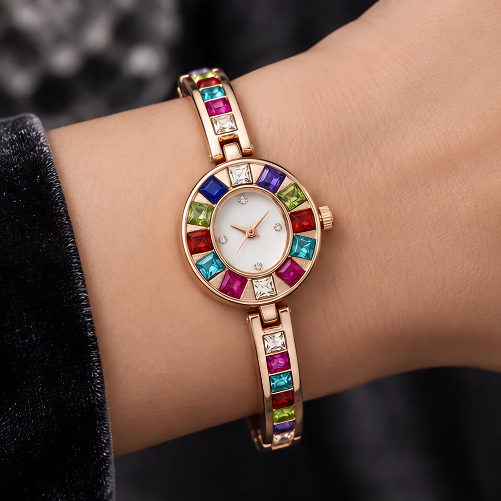 Miravelle Women's Mosaic Crystal Bangle Watch - Rose Gold - Women's Accessories > Watches > Bangle Watches - Eric Muller - Image 1