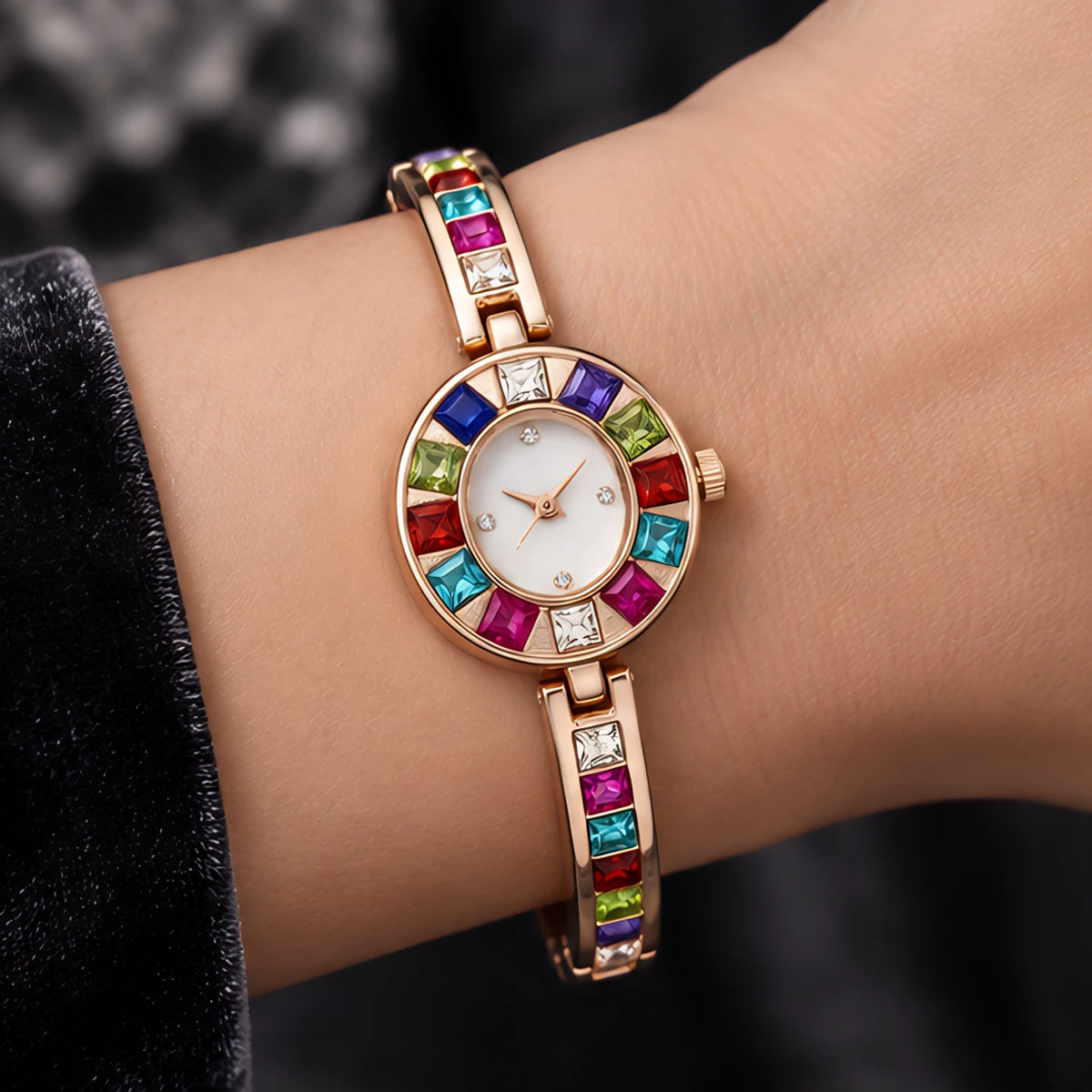 Miravelle Women's Mosaic Crystal Bangle Watch - Rose Gold - Women's Accessories > Watches > Bangle Watches - Eric Muller - Image 1