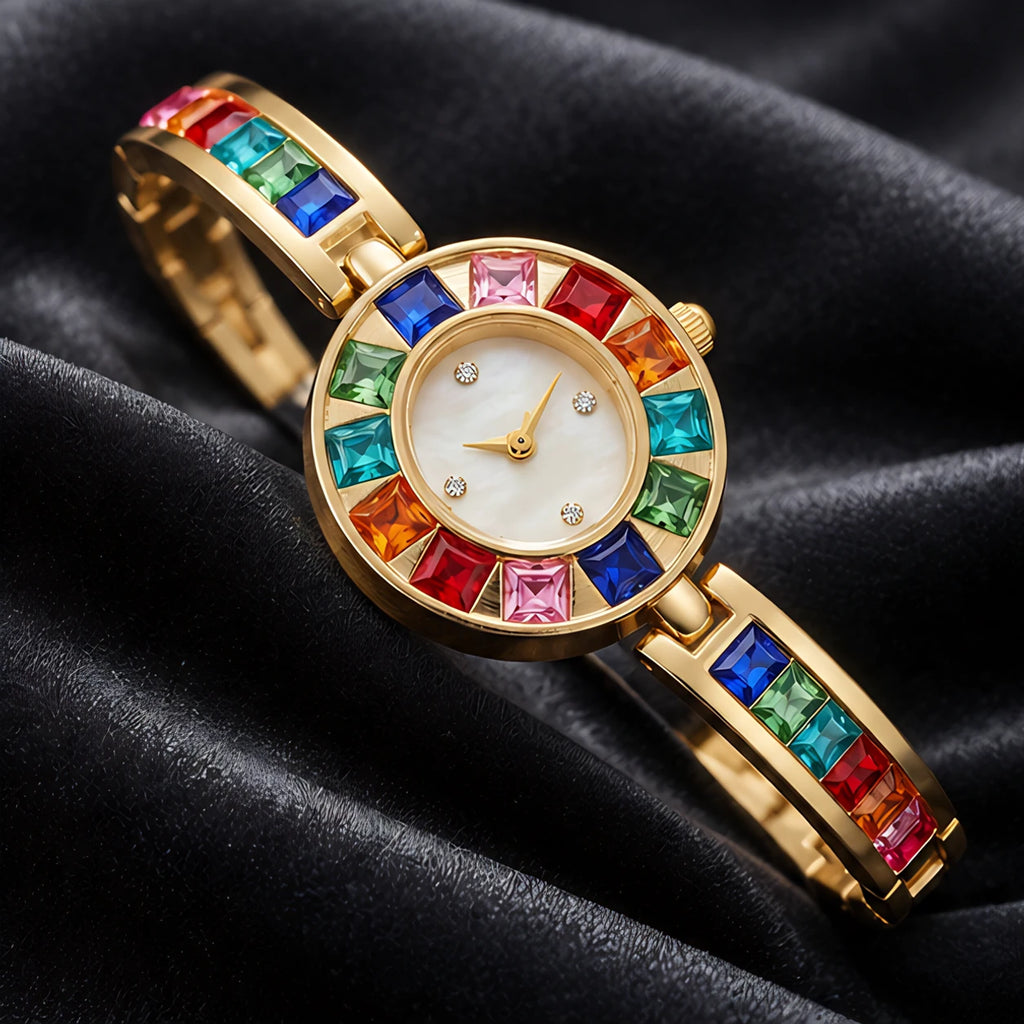 Miravelle Women's Mosaic Crystal Bangle Watch - Gold - female - Eric Muller - Image 2