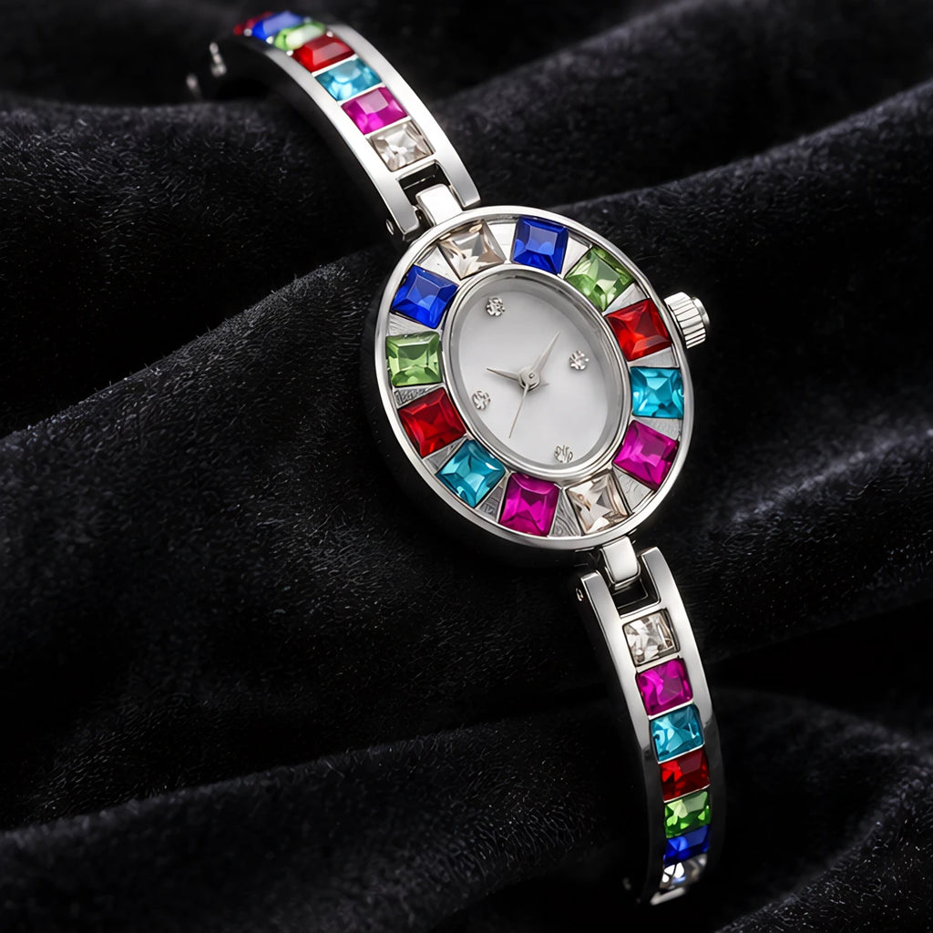 Miravelle Women's Mosaic Crystal Bangle Watch - Silver - female - Eric Muller - Image 2