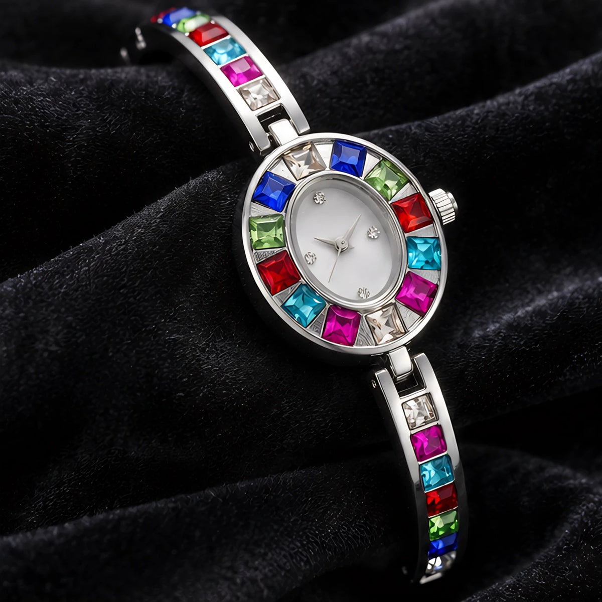 Miravelle Women's Mosaic Crystal Bangle Watch - Silver - female - Eric Muller - Image 2