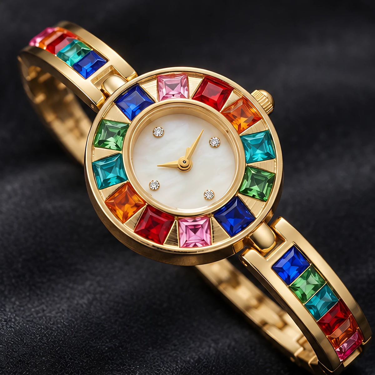 Miravelle Women's Mosaic Crystal Bangle Watch - Gold - Women's Accessories > Watches > Bangle Watches - Eric Muller - Image 3