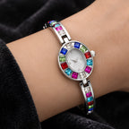 Miravelle Women's Mosaic Crystal Bangle Watch - Silver - Women's Accessories > Watches > Bangle Watches - Eric Muller - Image 1