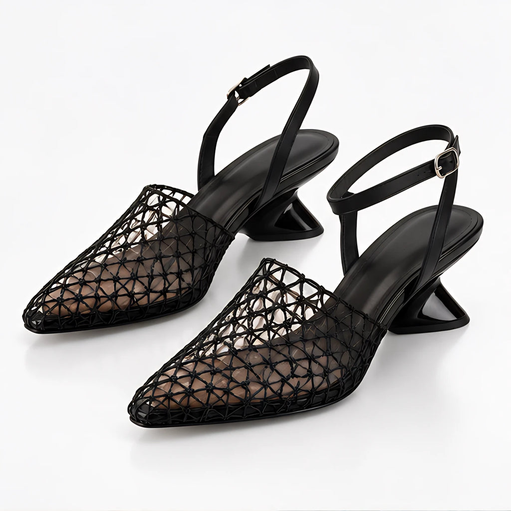 Mirena Women's Breathable Open-Weave Slingback Heels - Black - wap - Eric Muller - Image 2