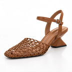 Mirena Women's Breathable Open-Weave Slingback Heels - Brown - Women's Footwear > Heels > Ankle-Strap Heels - Eric Muller - Image 1