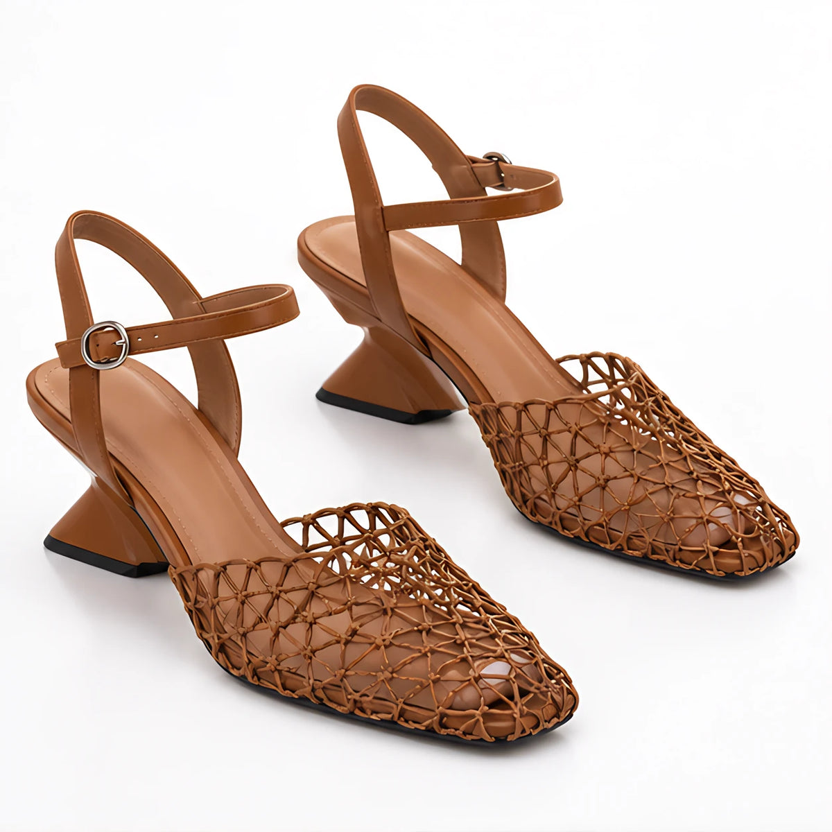 Mirena Women's Breathable Open-Weave Slingback Heels - Brown - wap - Eric Muller - Image 2