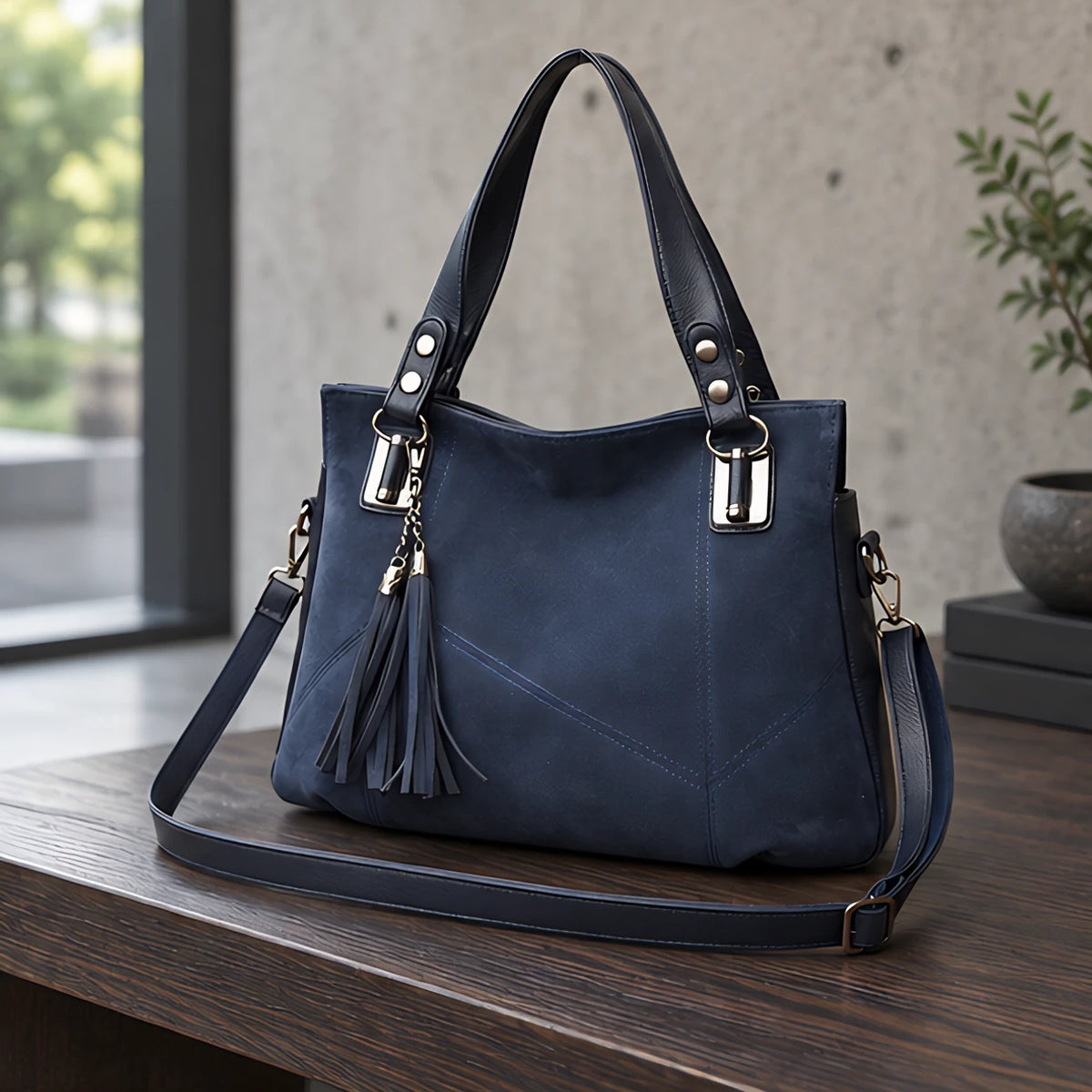 Mireya Women's Leather Shoulder Bag - Blue - Bags & Accessories > Handbags > Leather Handbags - Eric Muller - Image 2