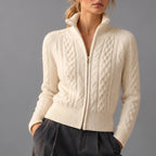 Monica Women's Cable-Knit Funnel-Neck Cardigan - Ivory - Women's Clothing > Knitwear > Cardigans - Eric Muller - Image 1