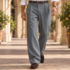 Montague Men's Linen Pinstripe Pleated Pants - Gray - Men's Clothing > Pants > Pinstripe Pants - Eric Muller - Image 1