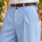 Montague Men's Linen Pinstripe Pleated Pants - Sky Blue - Department: Men - Eric Muller - Image 3