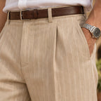Montague Men's Linen Pinstripe Pleated Pants - Khaki - Department: Men - Eric Muller - Image 3