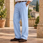 Montague Men's Linen Pinstripe Pleated Pants - Sky Blue - Catalog Group: Clothing - Eric Muller - Image 2