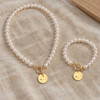 Nadira Polished Pearl Necklace Bracelet Set with Heart Pendants - Moon - jewelry set - Eric Muller - Image 3