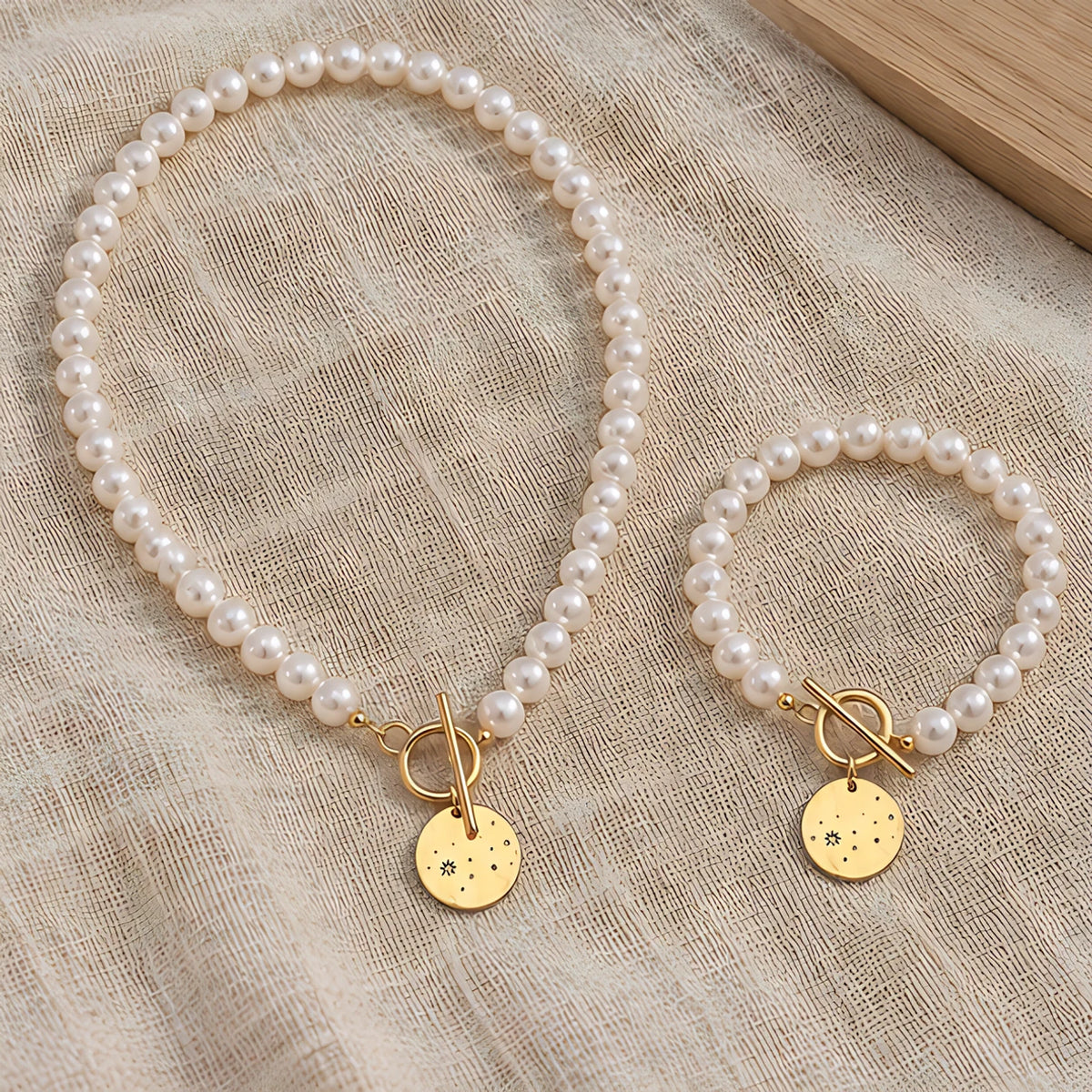 Nadira Polished Pearl Necklace Bracelet Set with Heart Pendants - Moon - jewelry set - Eric Muller - Image 3