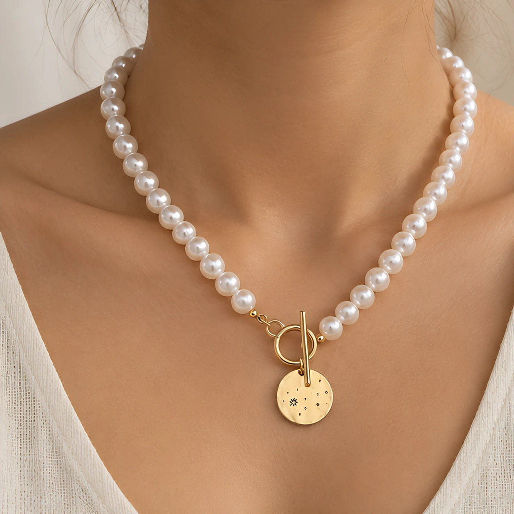 Nadira Polished Pearl Necklace Bracelet Set with Heart Pendants - Moon - Jewelry > Jewelry Sets > Necklace & Bracelet Sets - Eric Muller - Image 1
