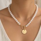 Nadira Polished Pearl Necklace Bracelet Set with Heart Pendants - Moon - Jewelry > Jewelry Sets > Necklace & Bracelet Sets - Eric Muller - Image 1