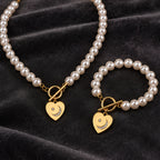 Nadira Polished Pearl Necklace Bracelet Set with Heart Pendants - Heart - Jewelry > Jewelry Sets > Necklace & Bracelet Sets - Eric Muller - Image 2