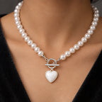 Nadira Polished Pearl Necklace Bracelet Set with Heart Pendants - White - Jewelry > Jewelry Sets > Necklace & Bracelet Sets - Eric Muller - Image 1