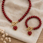 Nadira Polished Pearl Necklace Bracelet Set with Heart Pendants - Red - jewelry set - Eric Muller - Image 3