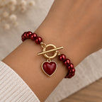 Nadira Polished Pearl Necklace Bracelet Set with Heart Pendants - Red - Jewelry > Jewelry Sets > Necklace & Bracelet Sets - Eric Muller - Image 2