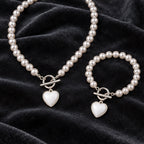 Nadira Polished Pearl Necklace Bracelet Set with Heart Pendants - White - Jewelry > Jewelry Sets > Necklace & Bracelet Sets - Eric Muller - Image 2