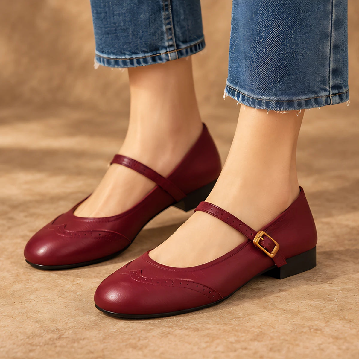Nina Women's Low-Heel Leather Flats - Burgundy - Women's Footwear > Flats > Mary Jane Flats - Eric Muller - Image 1