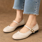 Nina Women's Low-Heel Leather Flats - Cream - Women's Footwear > Flats > Mary Jane Flats - Eric Muller - Image 1