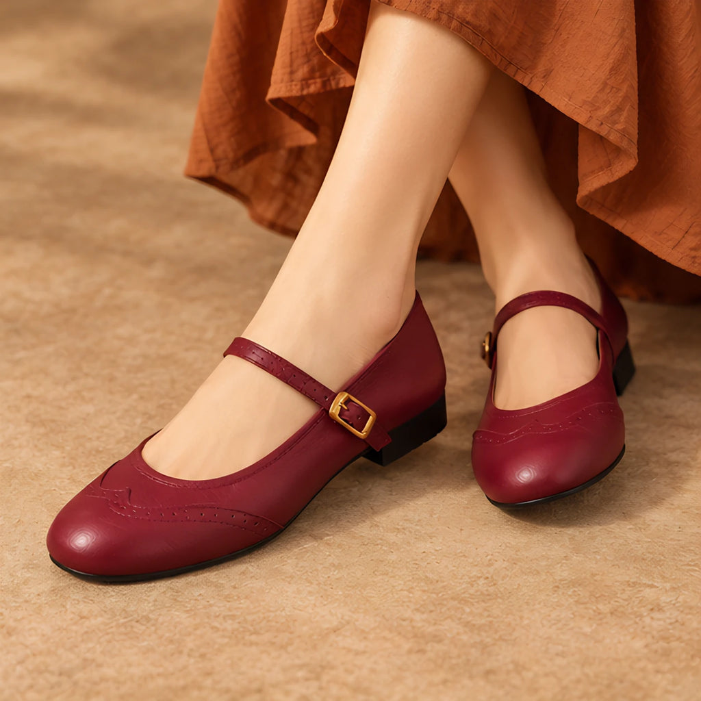 Nina Women's Low-Heel Leather Flats - Burgundy - Women's Footwear > Flats > Mary Jane Flats - Eric Muller - Image 4