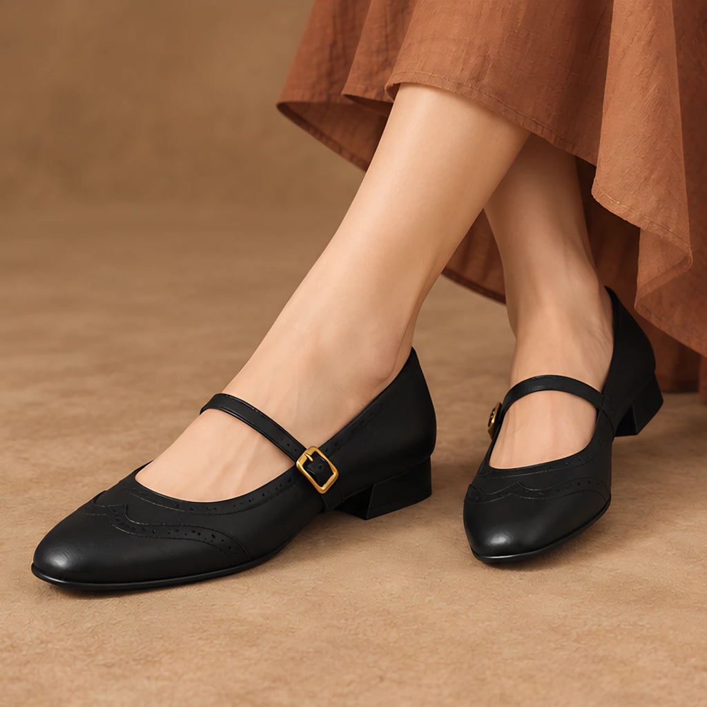 Nina Women's Low-Heel Leather Flats - Black - Women's Footwear > Flats > Mary Jane Flats - Eric Muller - Image 4