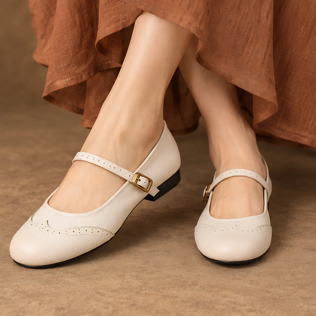 Nina Women's Low-Heel Leather Flats - Cream - Women's Footwear > Flats > Mary Jane Flats - Eric Muller - Image 4